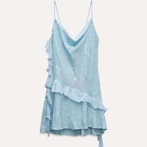 NWT Zara Sequin Light Blue Mini Dress